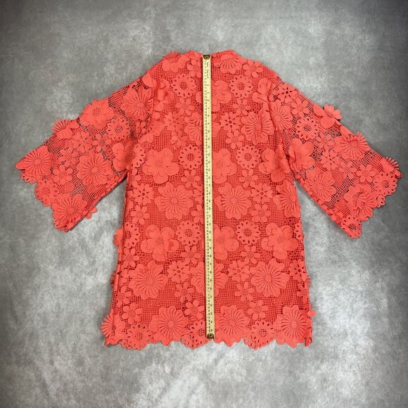 J.Marie Coral Floral Lace Tunic Blouse Dress With 3/4 Sleeves&Scalloped Edges M - Picture 2 of 8